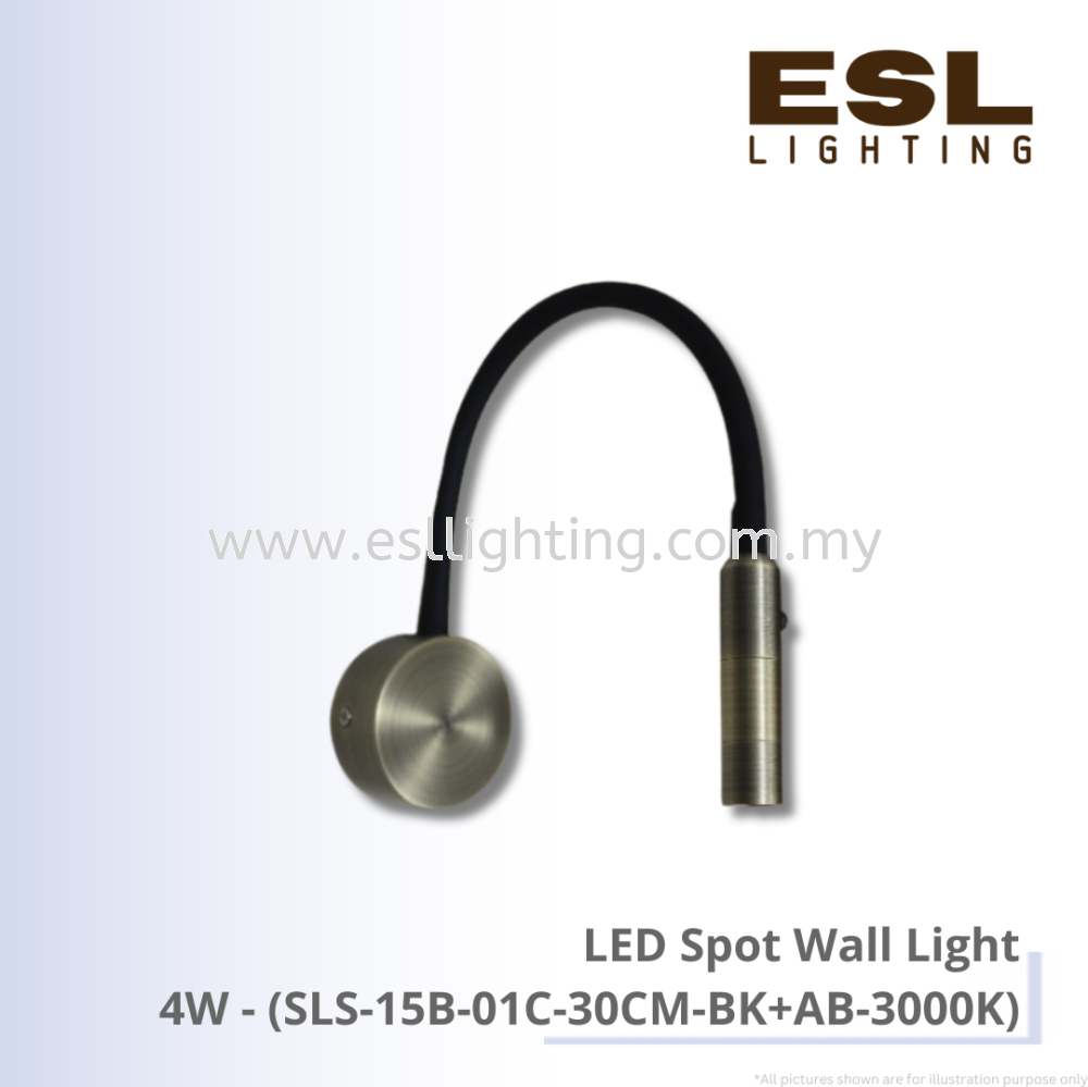 LED Spot Wall Light 4W - SLS-15B-01C-30CM-BK+AB-3000K
