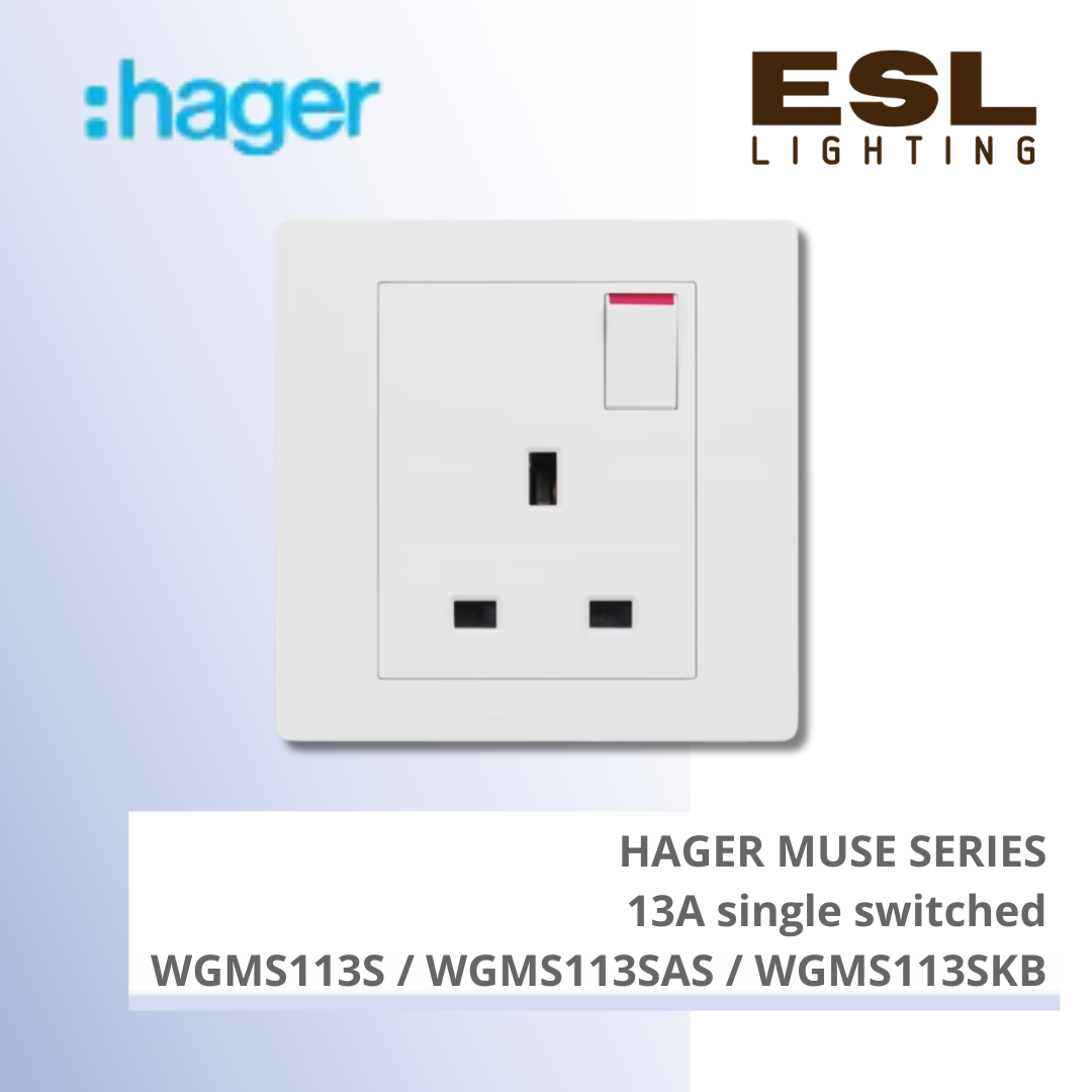 HAGER Muse Series - 13A single switched - WGMS113S / WGMS113SAS / WGMS113SKB