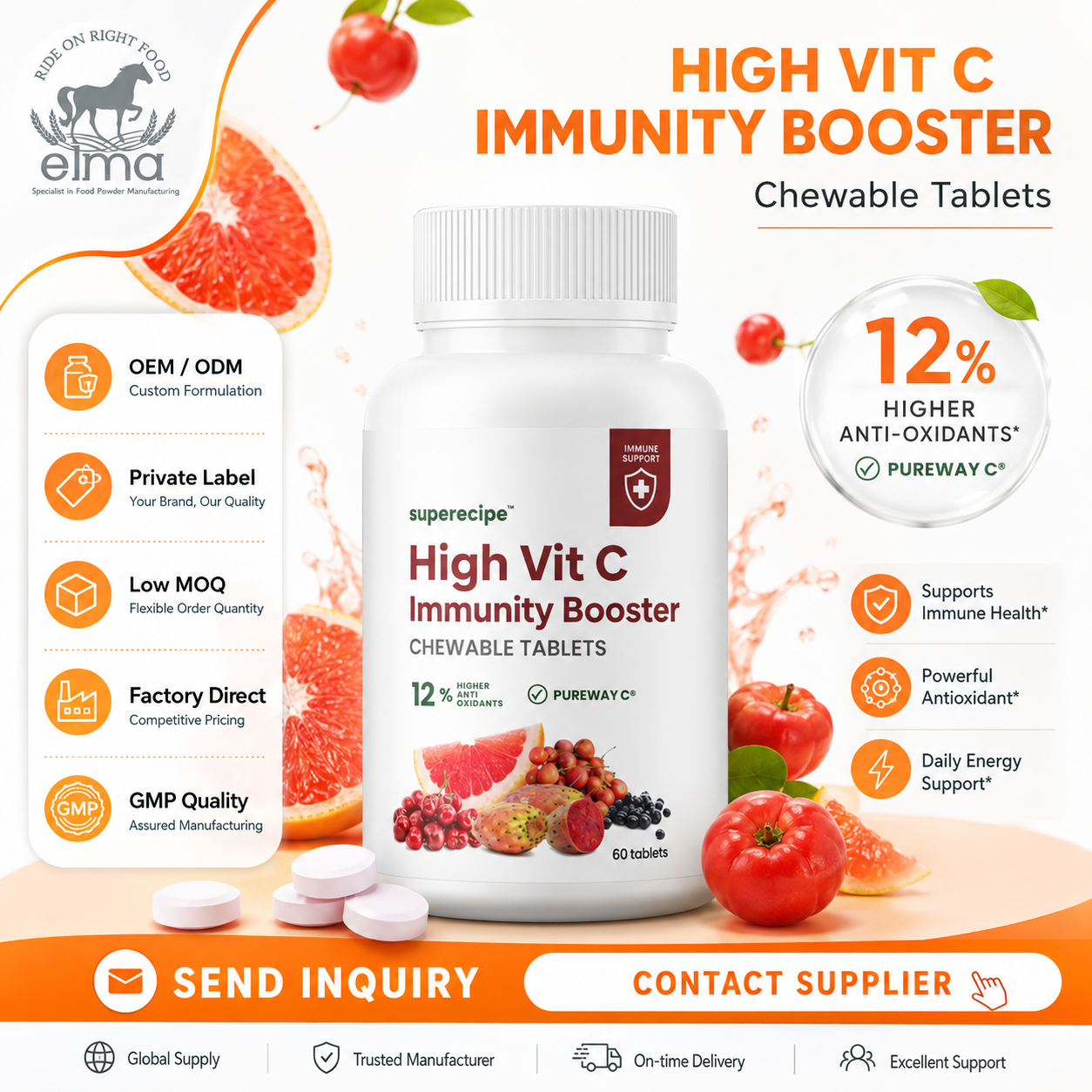 Global OEM Vitamin C Immunity Support Tablet Manufacturer – Halal GMP HACCP Factory