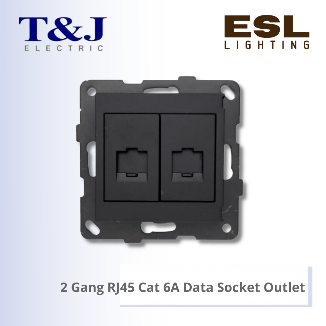 T&J LAVINA"95" SERIES 2 Gang RJ45 Cat 6A Data Socket Outlet - JC842PC-W-LWH / JC842PC-W-LBL
