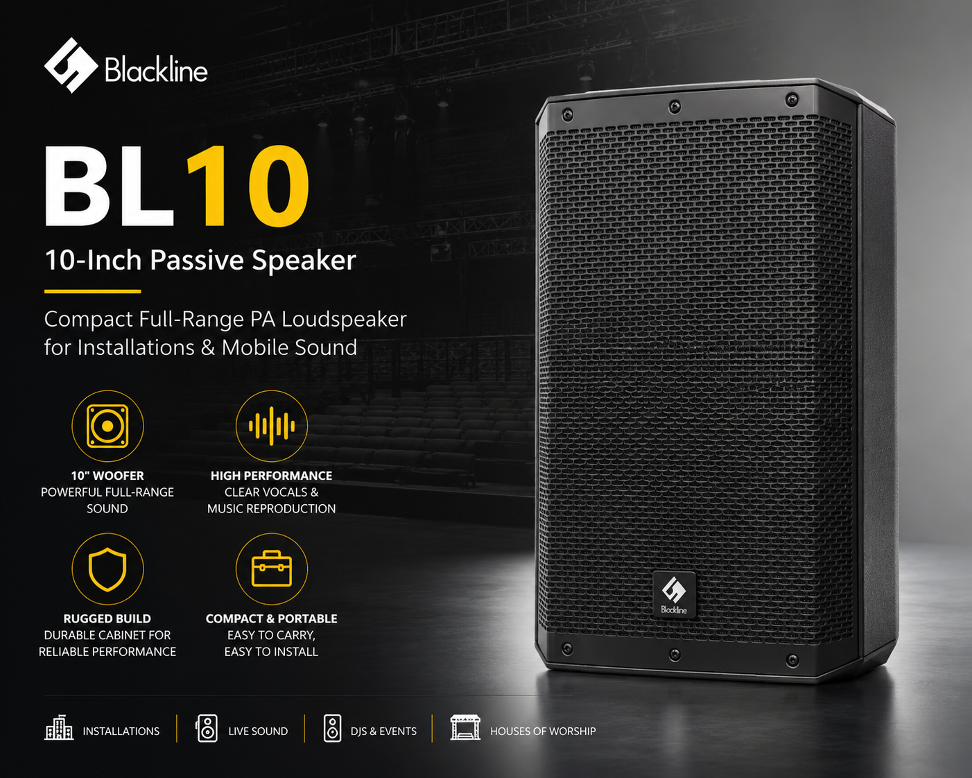 🔊 Blackline BL10 Pembesar Suara Pasif 10-Inci – Pembesar Suara PA Julat Penuh Kompak untuk Pemasangan & Sistem Mudah Alih