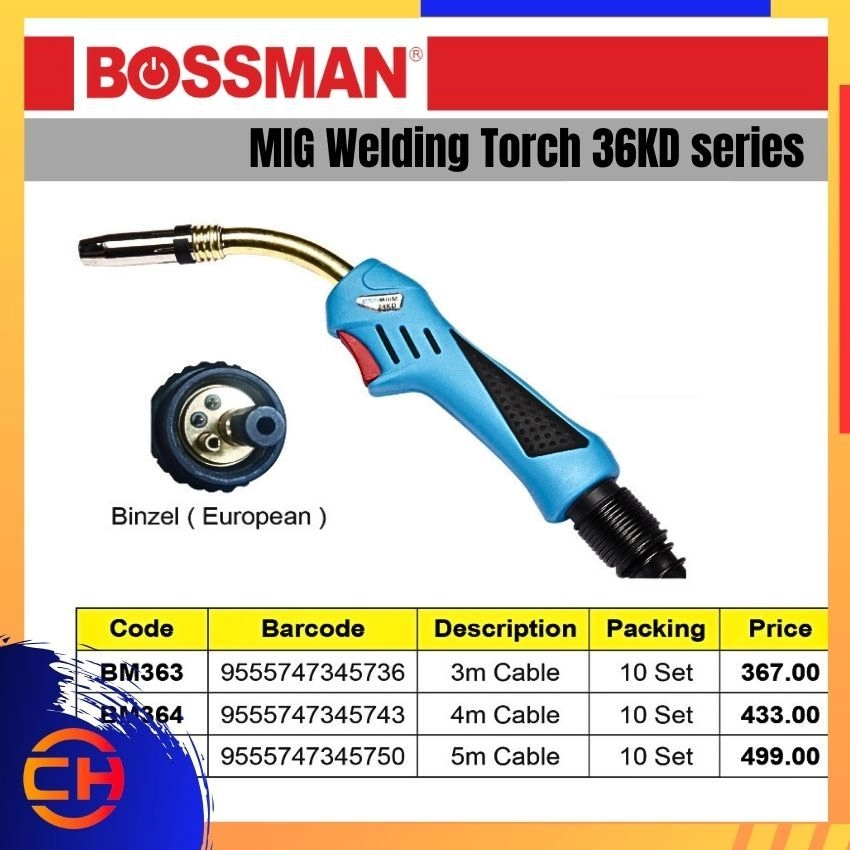 BOSSMAN BM363 / BM364 / BM365 MIG Welding Torch 36KD series, 35 sq.mm cable, Binzel Type 