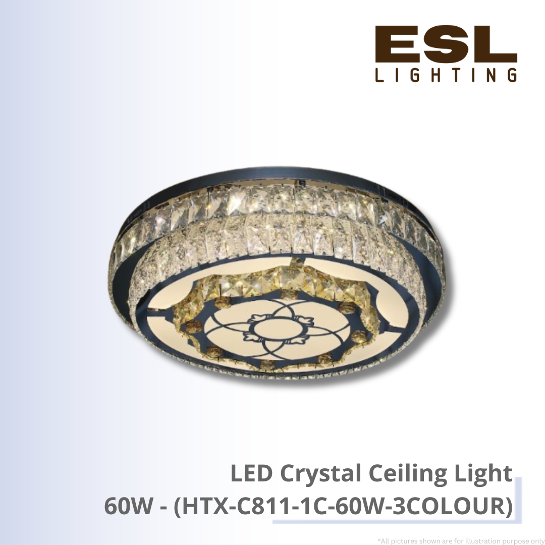 LED Crystal Ceiling Light 60W - HTX-C811-1C-60W-3COLOUR