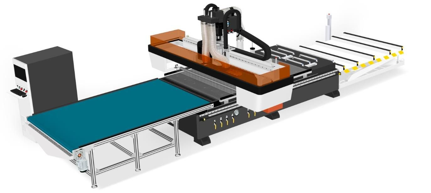 FINE Nesting CNC Router Machine with 12ATC, Boring Group & Gantry Auto Labelling Function FC1825-12 ATC
