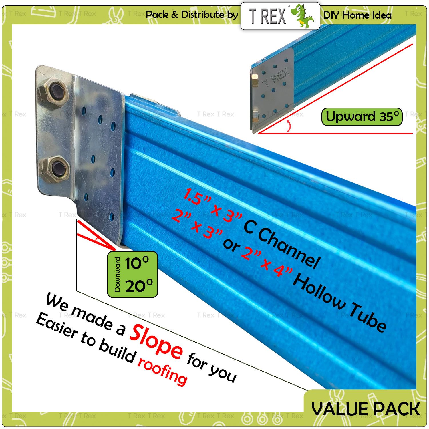 T Rex DIY Hollow Tube C Channel Wall Mount Bracket with Slope Degree