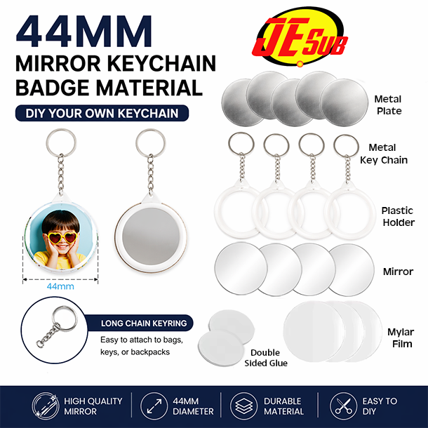 44mm Mirror Keychain Badge Material (100pcs) | 44mm Bahan Button Badge Cermin dan Rantai | JE SUB