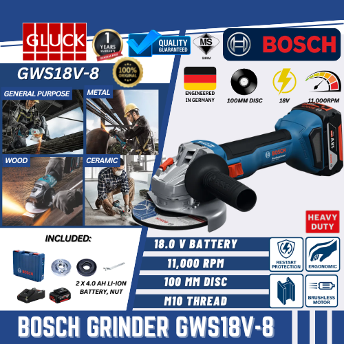 GWS18V-8 BOSCH CORDLESS BATTERY ANGLE GRINDER GWS18V-8