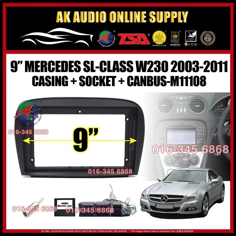 Mercedes Benz SL-Class W230 2003 -2011 Android Player 9" inch Casing + Socket With Canbus