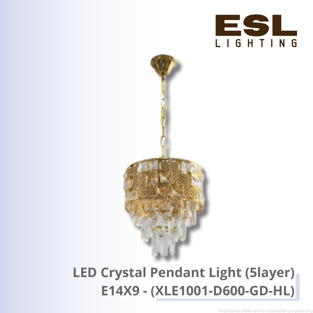 LED Crystal Pendant Light E14X9 (5layer) - XLE1001-D600-GD-HL