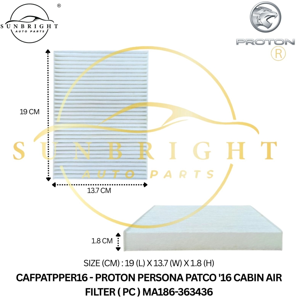 CAFPATPPER16 - PROTON PERSONA PATCO '16 CABIN AIR FILTER ( PC ) MA186-363436