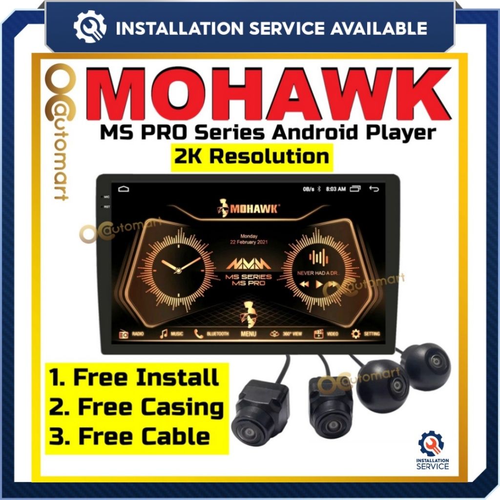 (Free 360 Camera) Mohawk MS PRO Series 2K Resolution Car Android player With 3D 360 Reverse Camera 3D View Camera