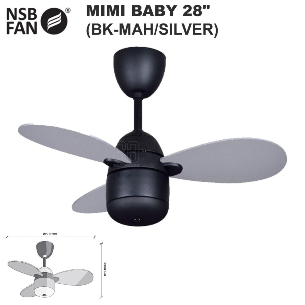 NSB MIMI BABY CEILING FAN 28" BK-MAH/SILVER