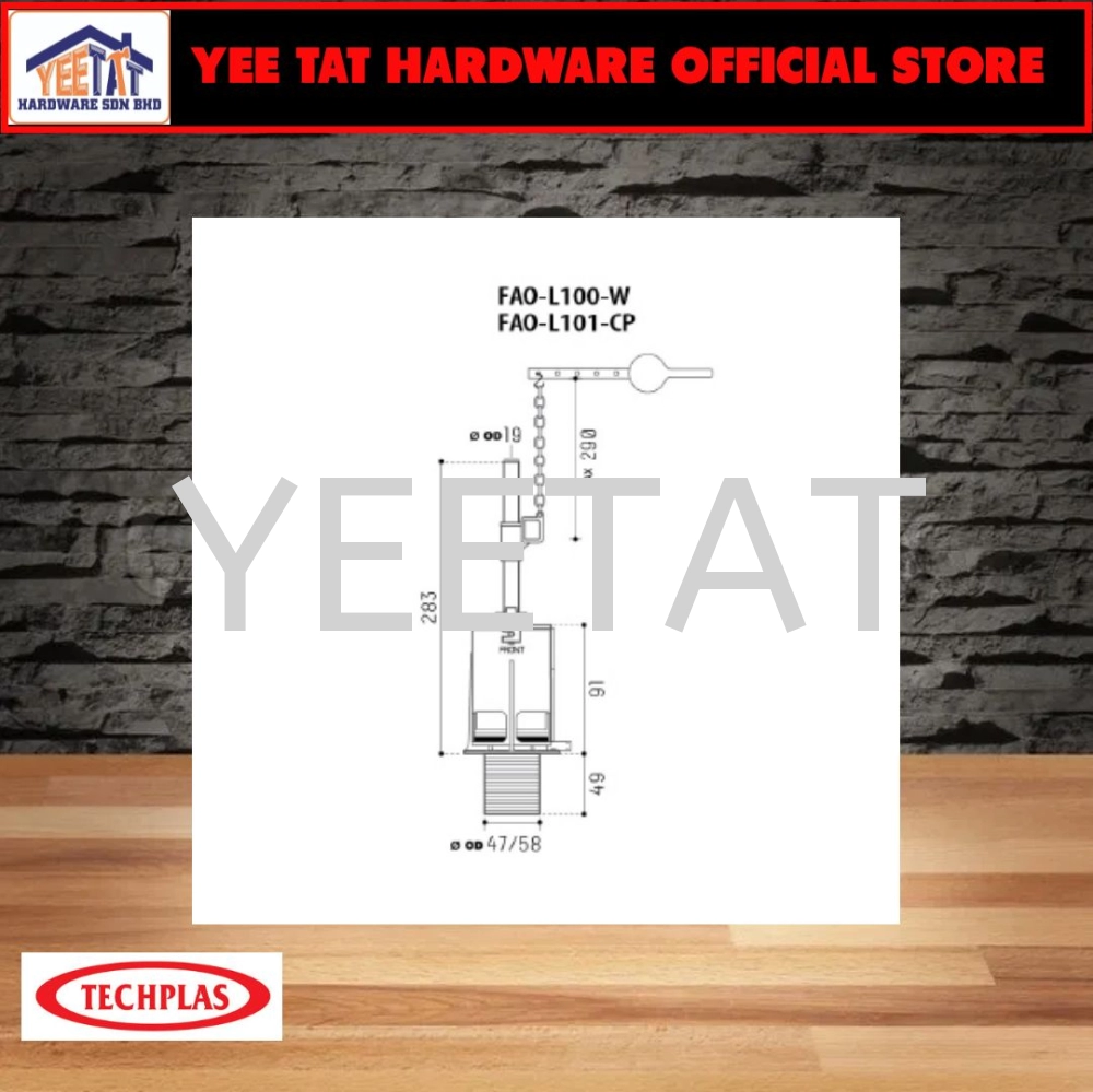 [ TECHPLAS ] FAO-L100-W LIFTUP OUTLET VALVE WITH WHITE LEVER HANDLE 40/50mm REPLACEMENT SET FOR LOW LEVEL CISTERN