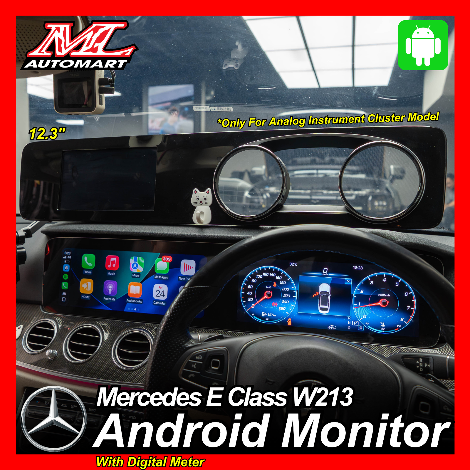 Mercedes Benz E Class W213 Dual Screen Android Monitor + Digital Meter (12.3")