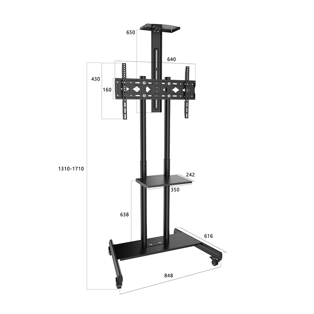 Y610 Mobile TV Cart on Wheels for 32"-65" TVs | Universal Rolling TV Stand | VESA 600x400mm | Heavy Duty 50kg