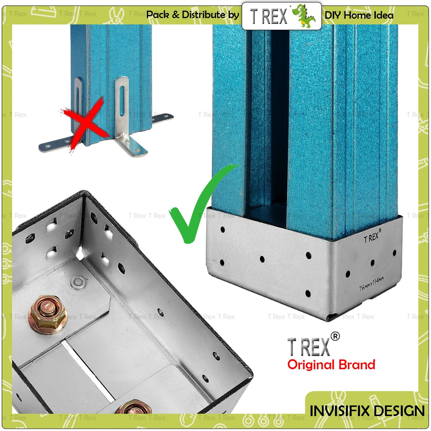 T Rex DIY InvisiFix C Channel Pillar Construction Frame Steel Mounting Foot Base – Non Welded