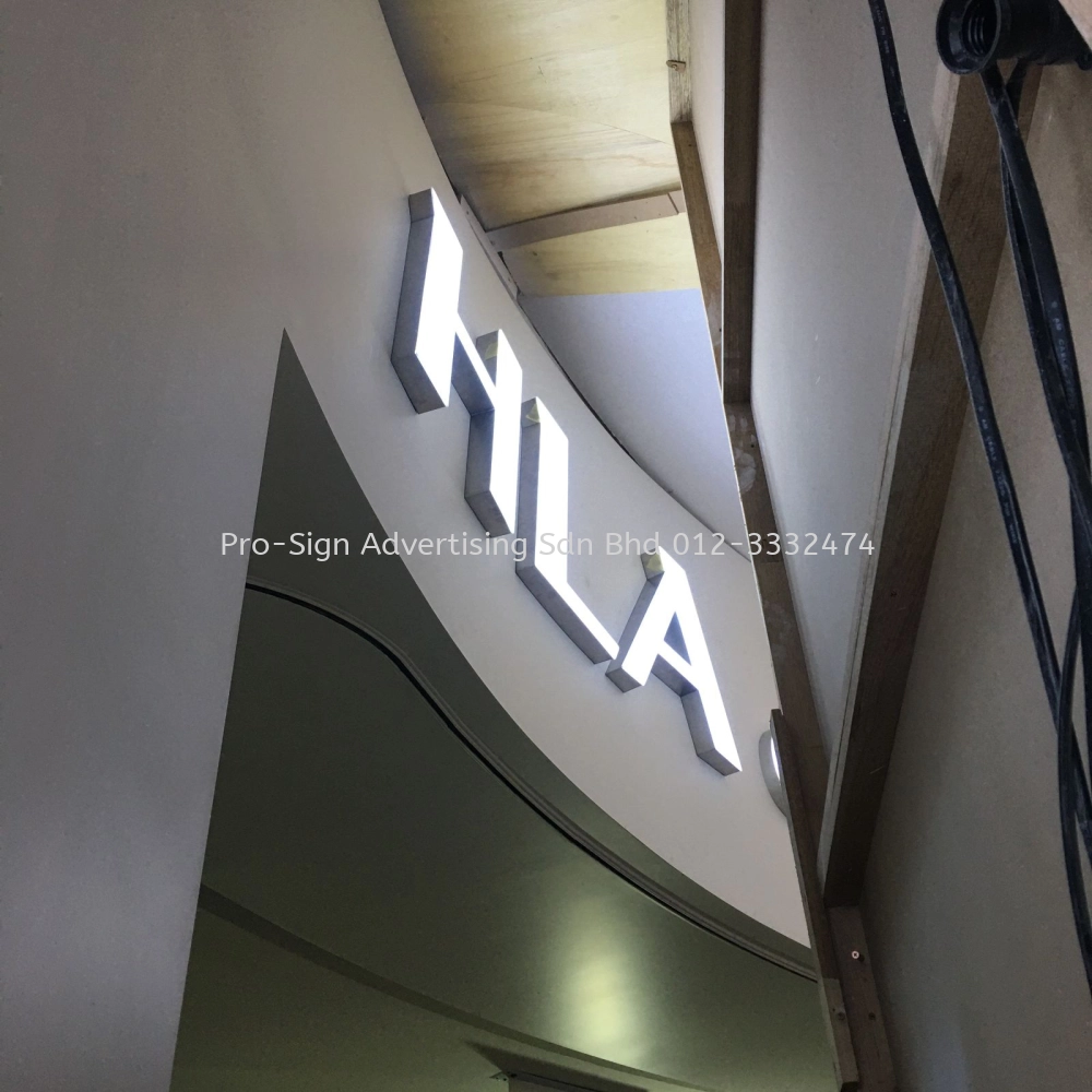 3D RIMLESS STAINLESS STEEL LED FRONT LIT CURVE WALL MAIN SIGNAGE (HLA CONCEPT STORE, KLCC, 2020)