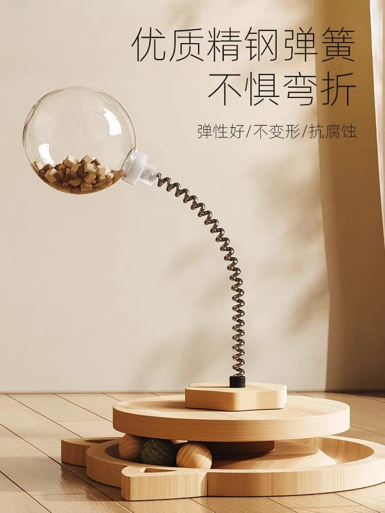 Wood Cat Toy Leaking Ball Cat Turntable Leaking Food Toy Puzzle Interactive Pet Toy Teaser 猫咪漏食球宠物玩具