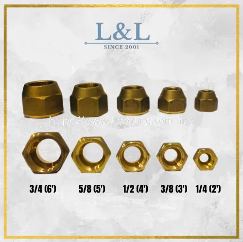 Copper Brass Flare Nut - 3/4(6'), 5/8(5'), 1/2(4'), 3/8(3'), 1/4(2')