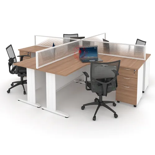 MJ L-Shape Workstation Cluster of 4 / Office Table Workstation / Meja Pejabat Kerja / Meja office