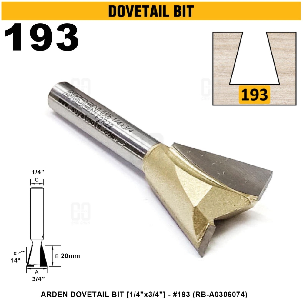 ARDEN DOVETAIL BIT 1/4"x3/4" #193 (RB-A0306074)