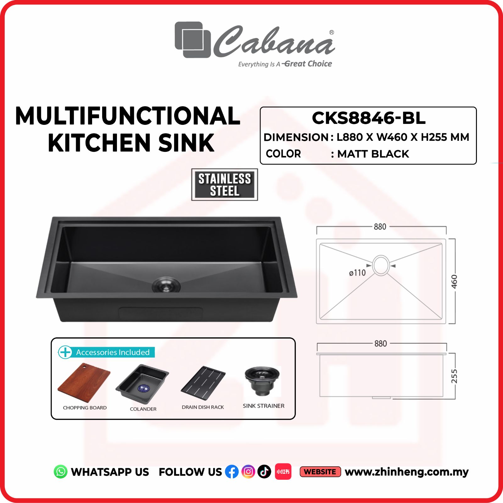 CABANA KITCHEN SINK CKS8846-BL