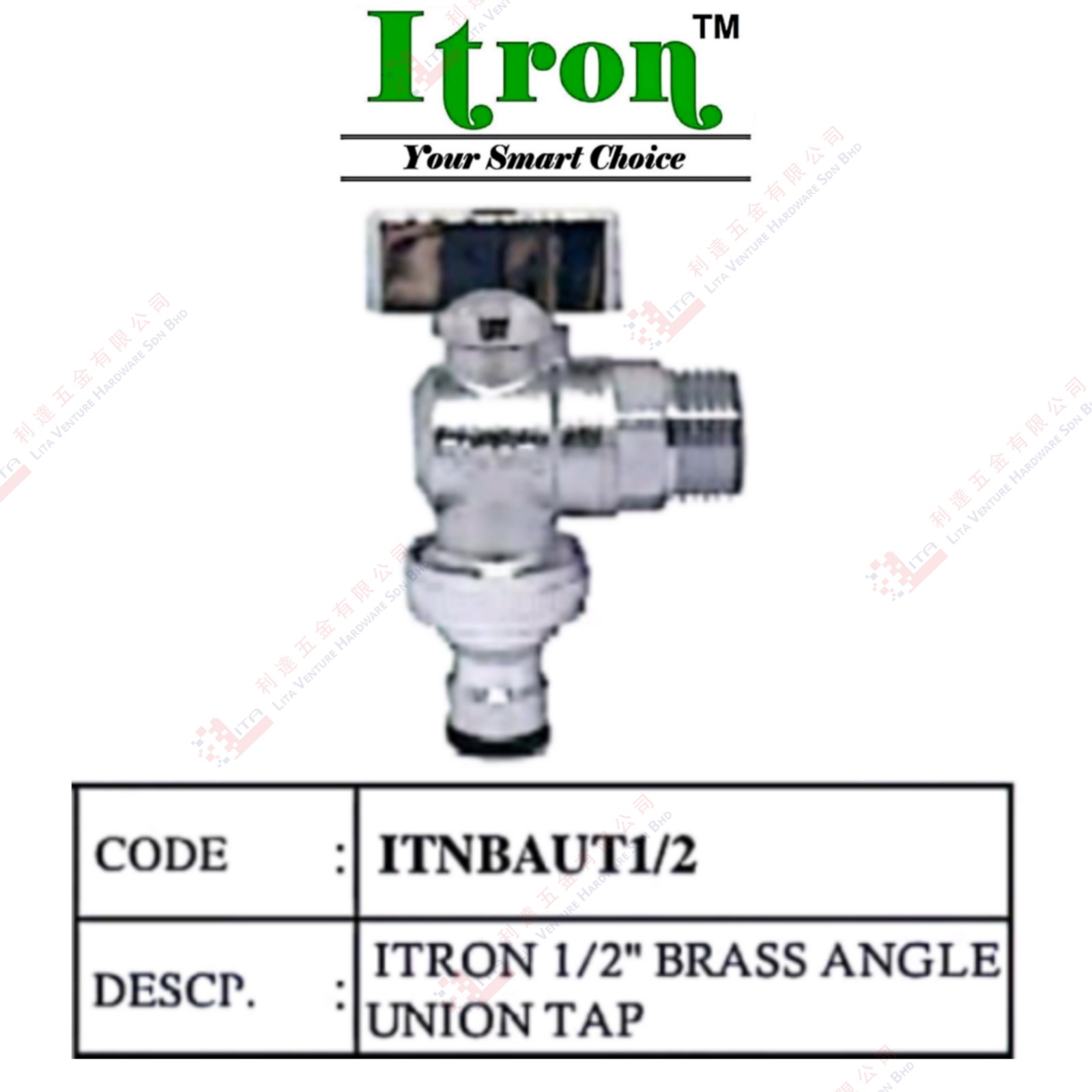 ITRON BRAND BRASS ANGLE UNION TAP - ITNBAUT12