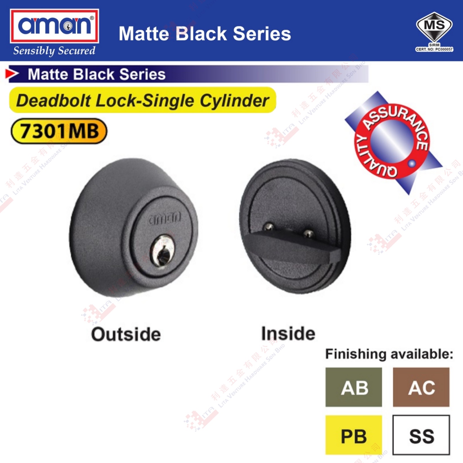 AMAN BRAND DEADBOLT LOCK SINGLE CYLINDER - 7301MB