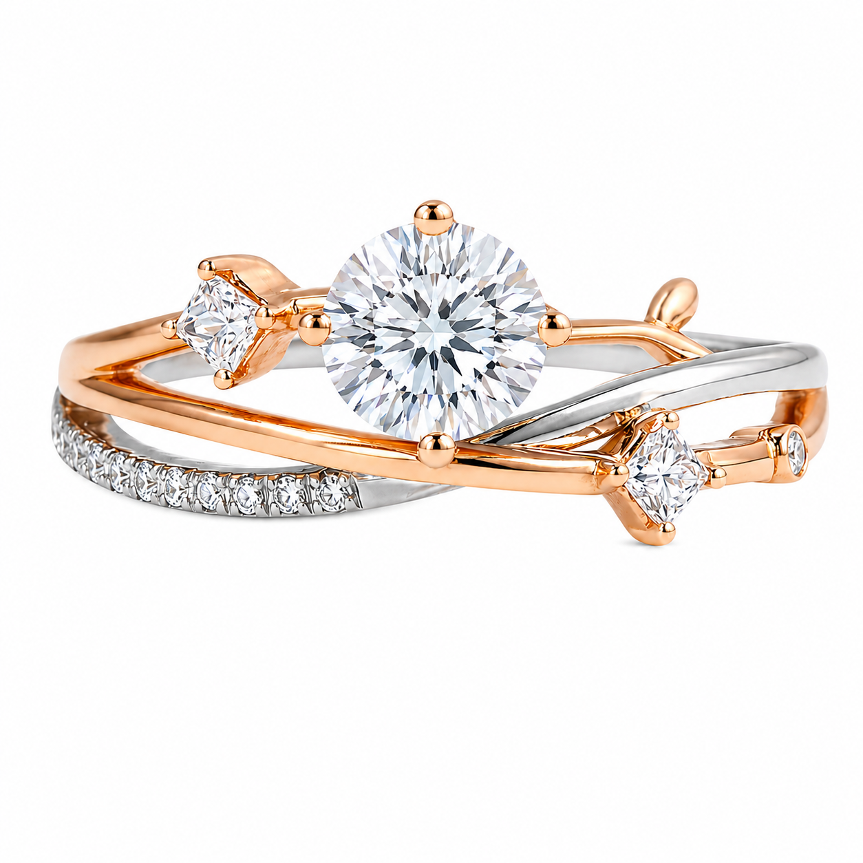 Roman & Co庐 Caevira Vine Bloom Two-Tone Pav茅 Engagement Ring