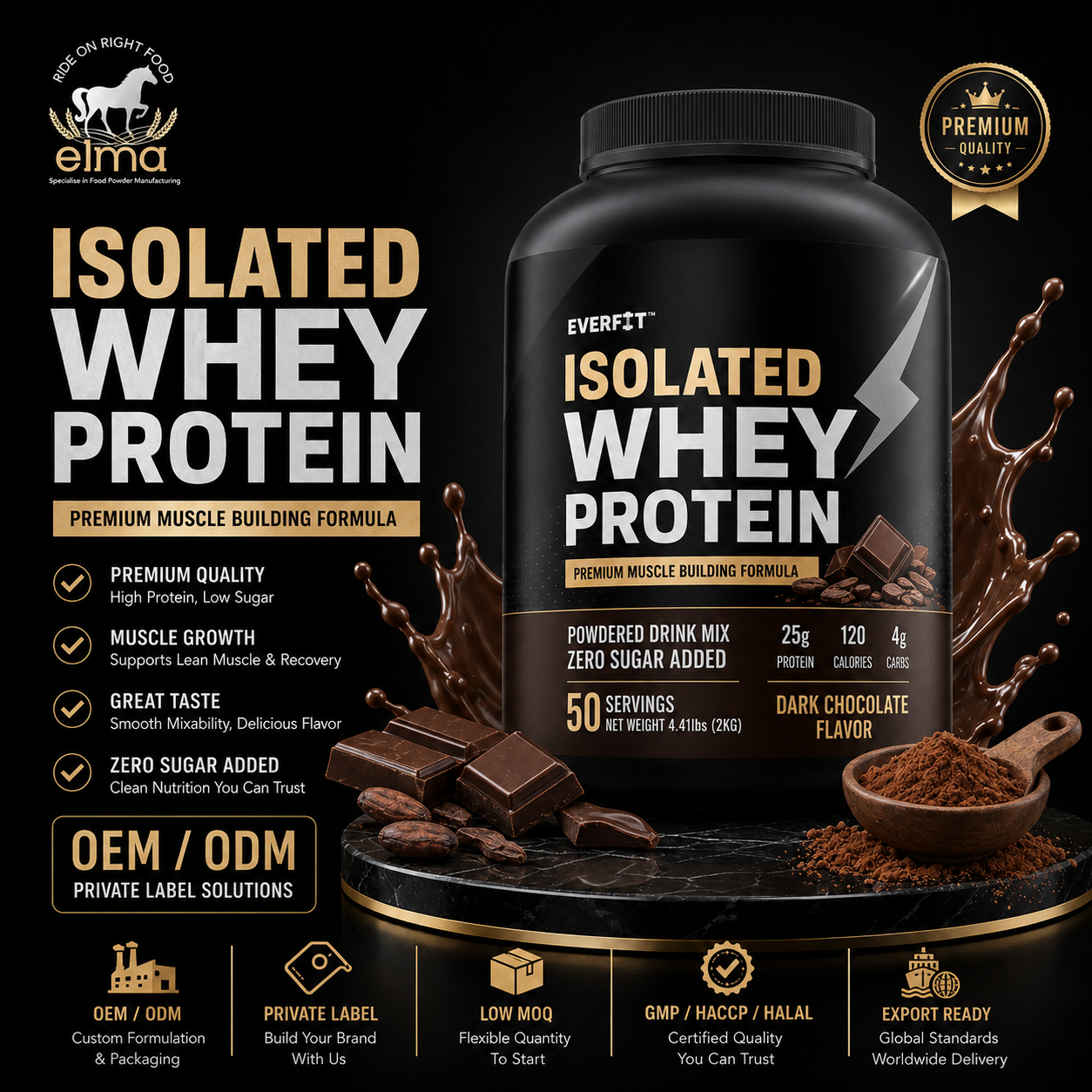 Private Label Isolated Whey Protein Powder for Muscle Growth Recovery Halal GMP Manufacturer
