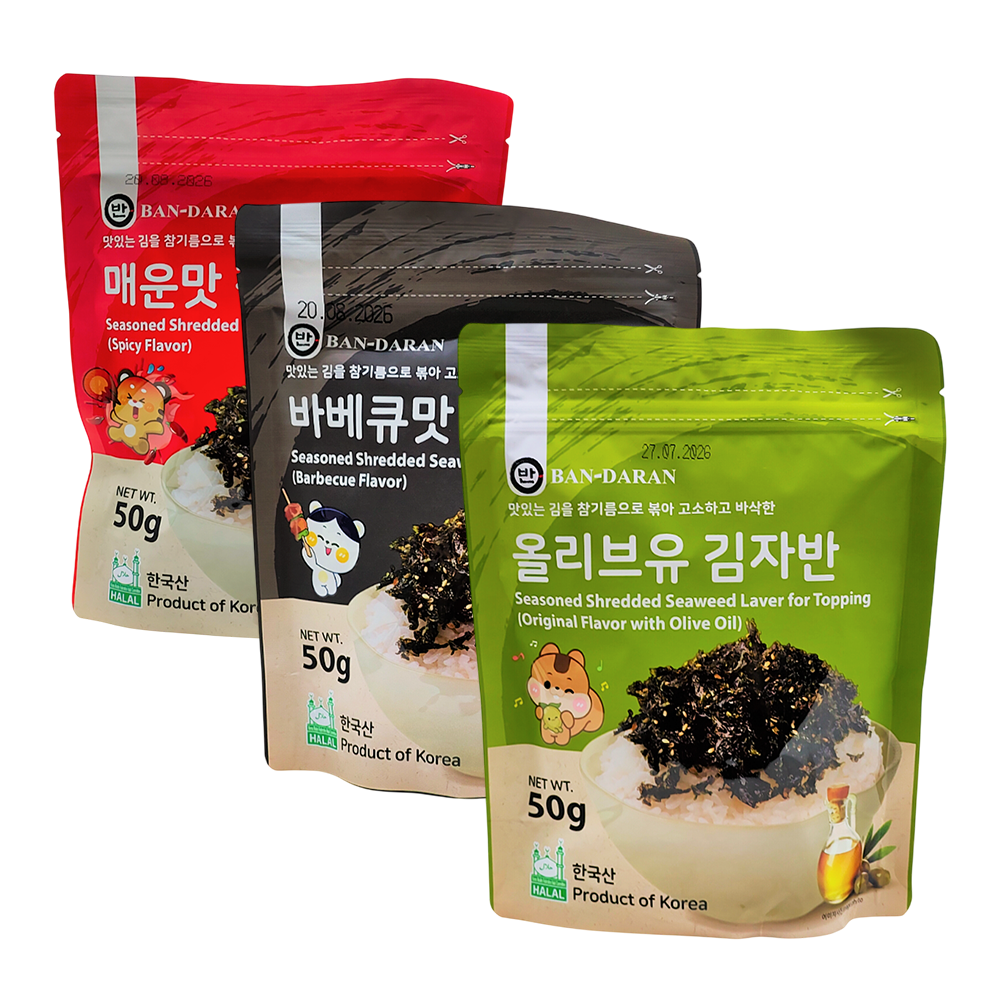 BAN-DARAN Seasoned Shredded Seaweed Laver For Topping (3 Flavours) 50g