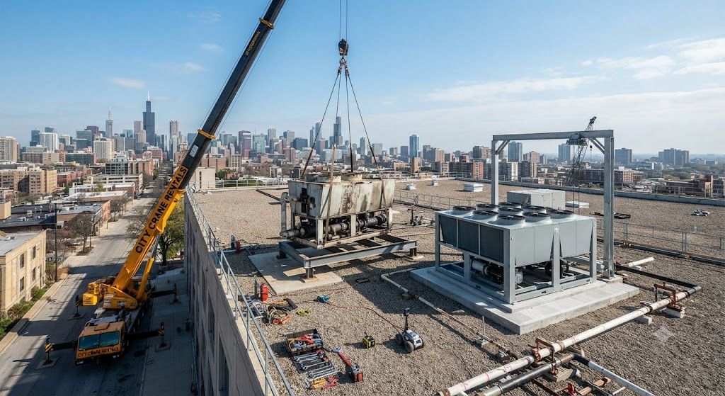 Rooftop chiller replacement and hoisting