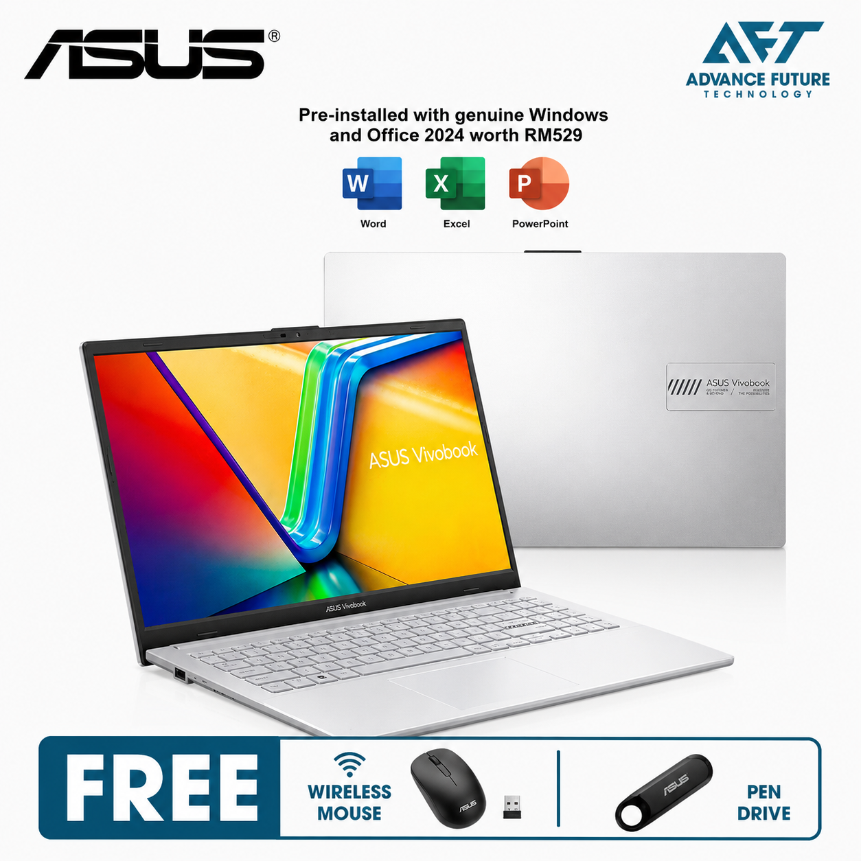 Asus VivoBook Go 15 E1504F-ABQ469WMS 15.6" FHD Laptop Cool Silver ( AMD Ryzen 5 7520U, 16GB, 512GB SSD, ATI, W11, H&S 2024&M365 )