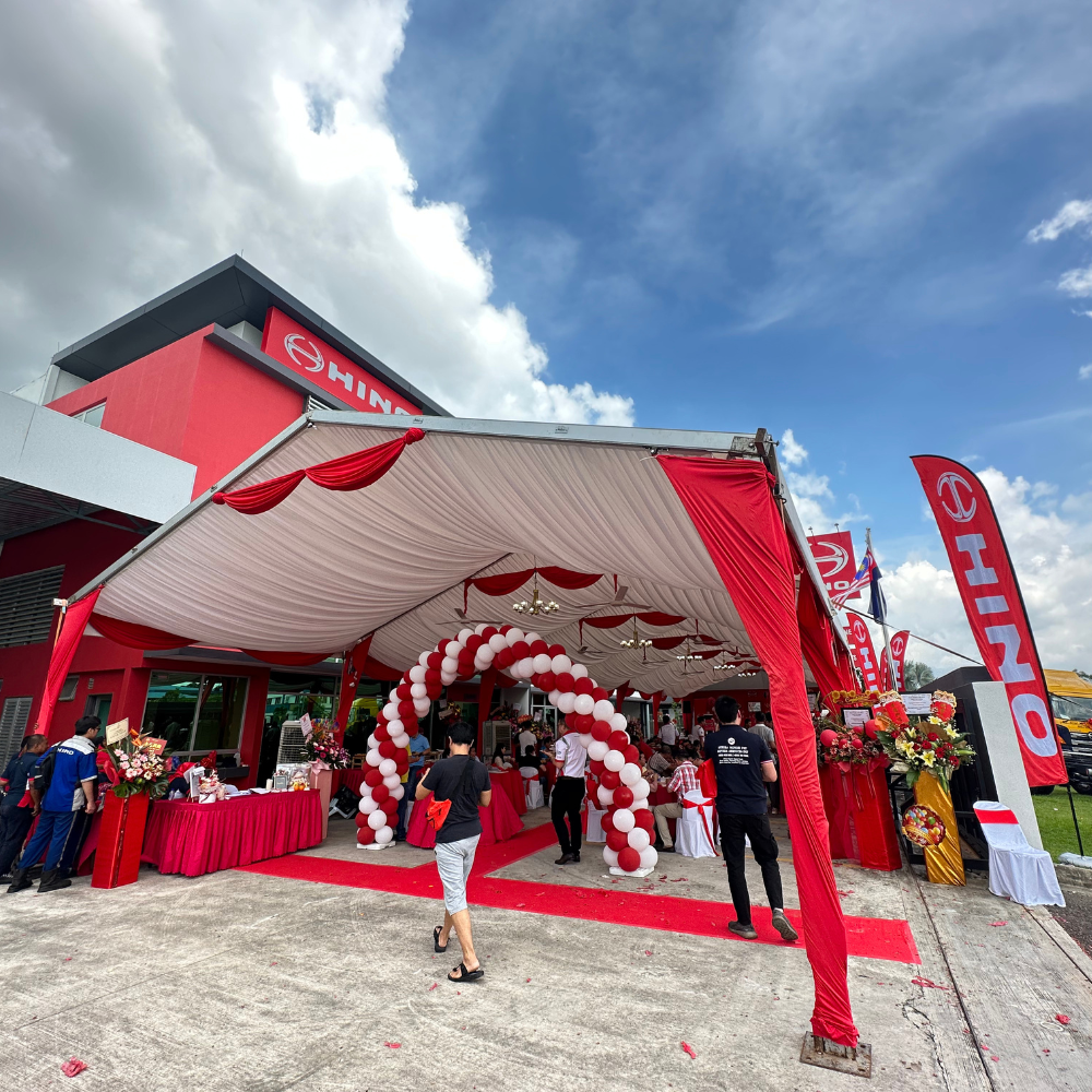 Marquee Tent with Red Scallop for Grand Opening