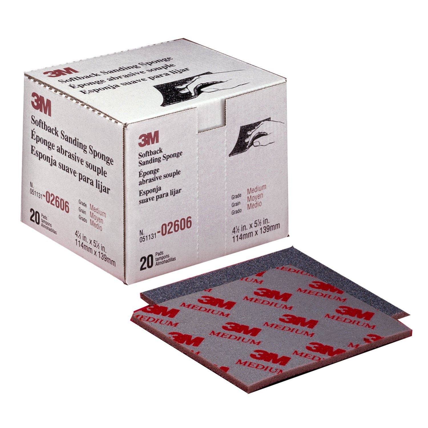 3M™ Softback Sanding Sponge, 02606, medium grade, 4 1/2 in x 5 1/2 in