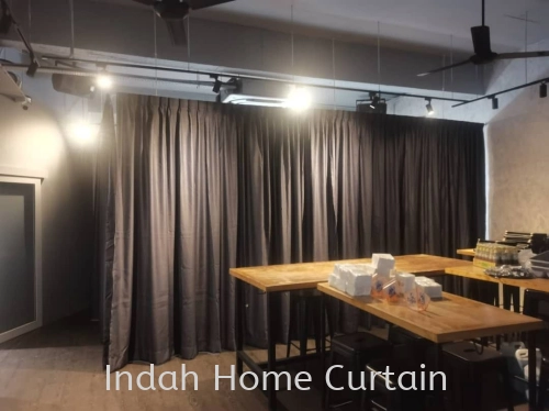 Installation Curtain in Cafe / New Style Cafe DIY Curtain Partition / Railing / Curtain with Sheer Design French Pleat / Curtain Singapore Style