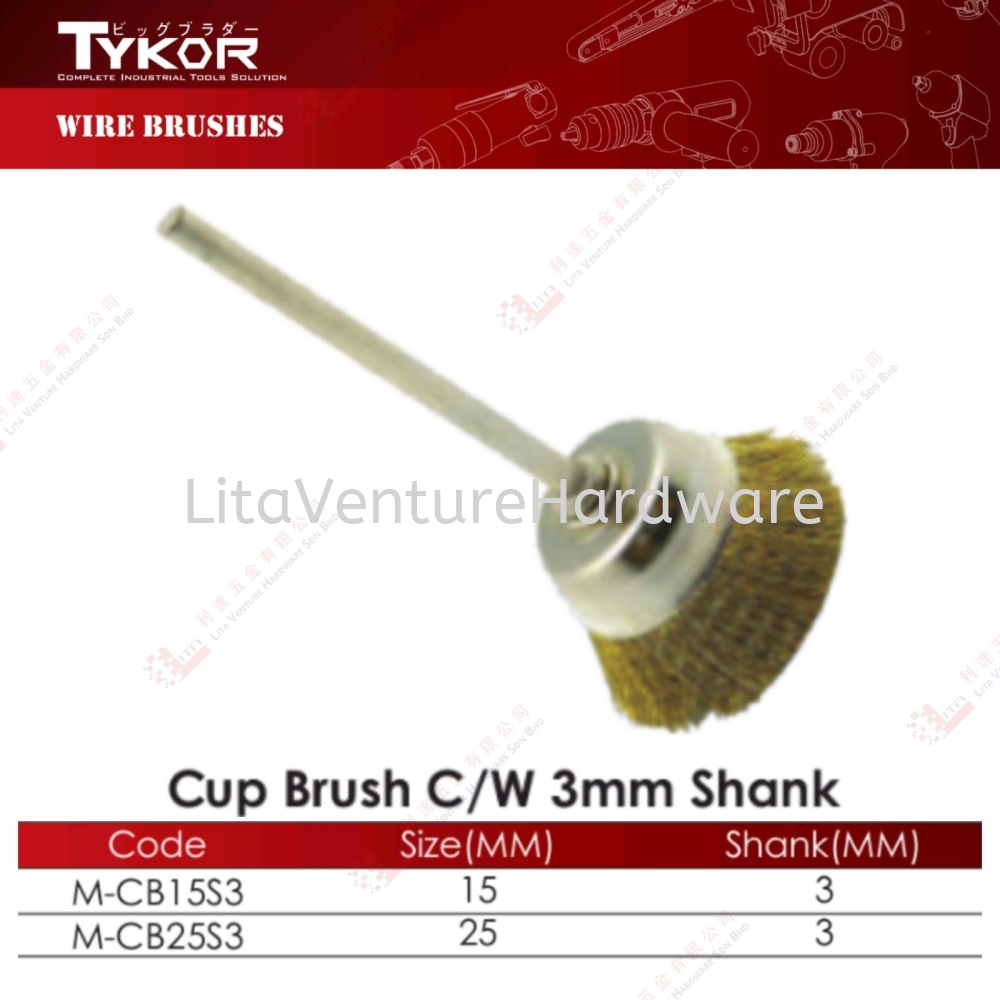 TYKOR BRAND CUP BRUSH COVER WITH 3MM SHANK - MCB15S3 MCB25S3