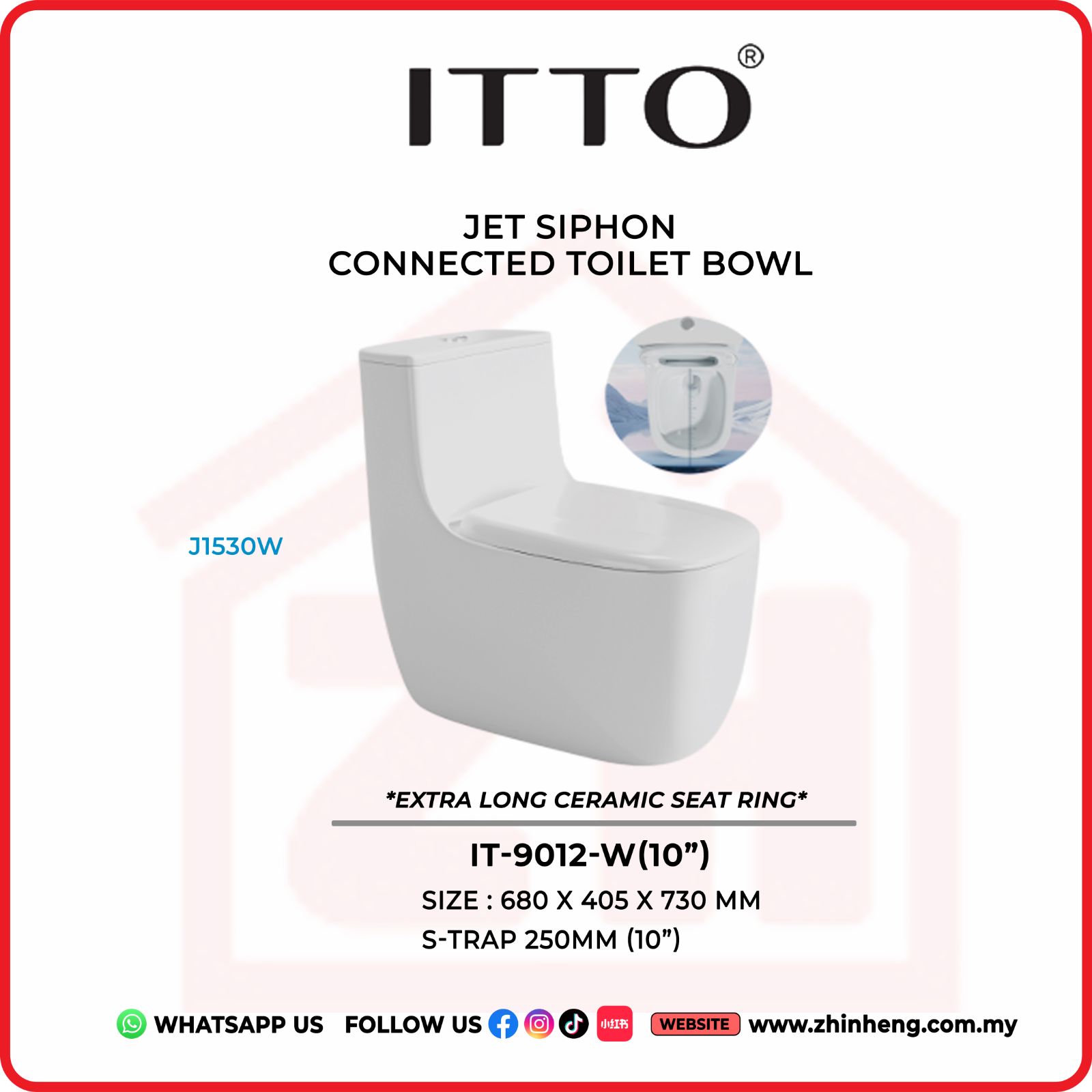 ITTO JET SIPHON CONNECTED TOILET BOWL IT-9012-W(10")