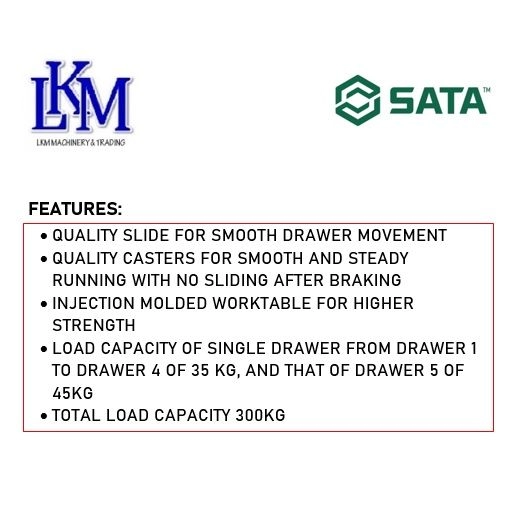 SATA TOOL TROLLEY / SATA 95208V4 DRAWER ROLLER CABINET WITH STAINLESS STEEL WORKBENCH (INCLUDE SATA 70841 4" BENCH VICE)