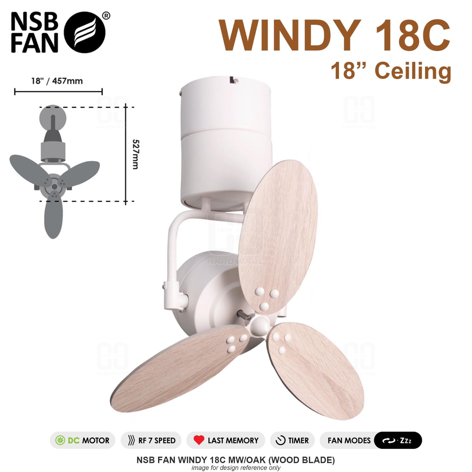 NSB FAN WINDY 18C MW/MW MATT WHITE (WOOD BLADE)