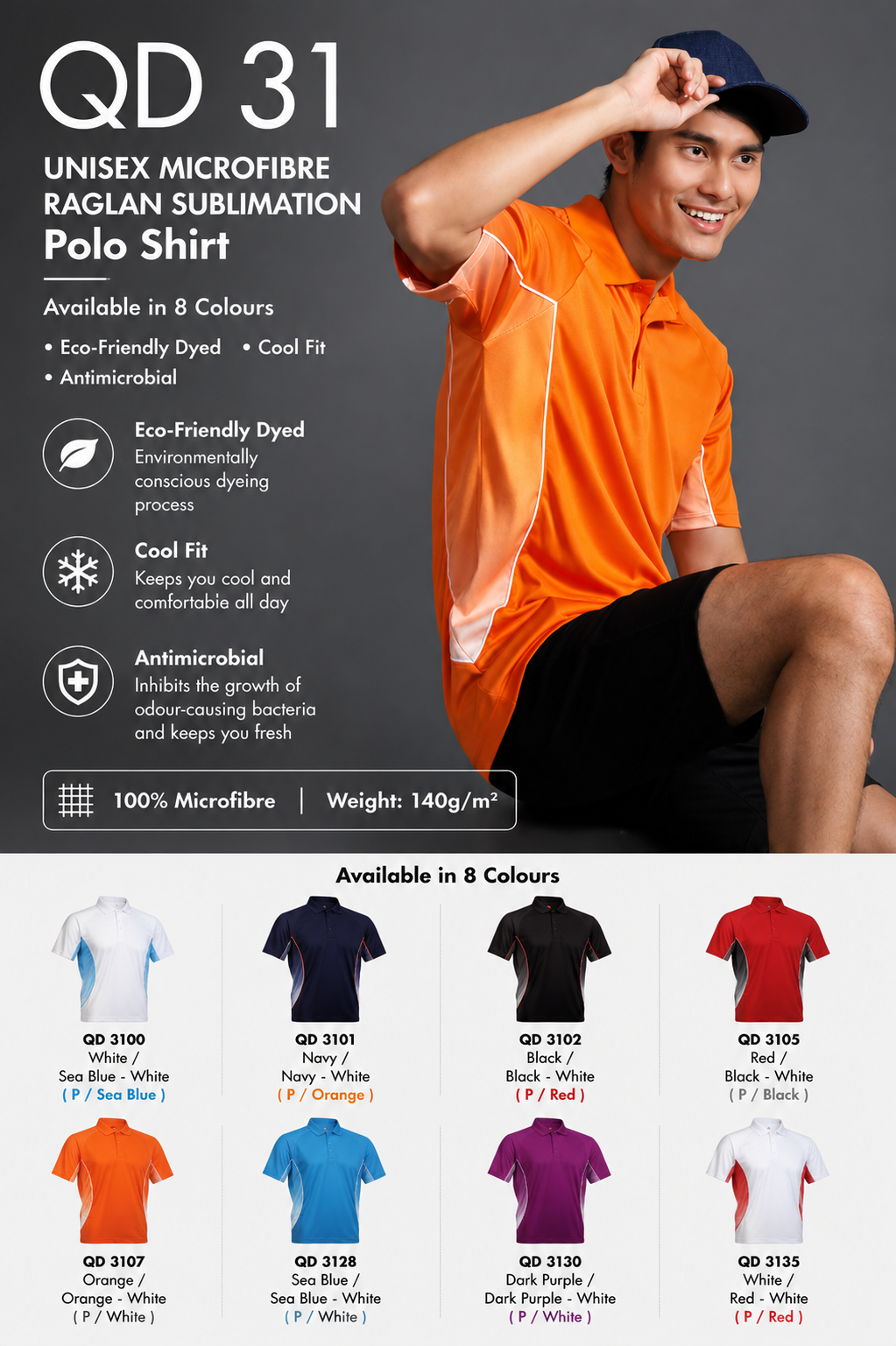 Unisex Microfibre Raglan Sublimation Polo Shirt - QD31
