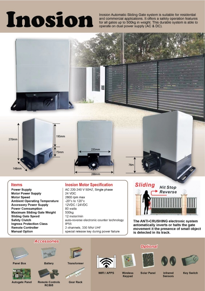 Inosion DC Sliding (Built-in) Autogate Motor Set for 500kg Gate