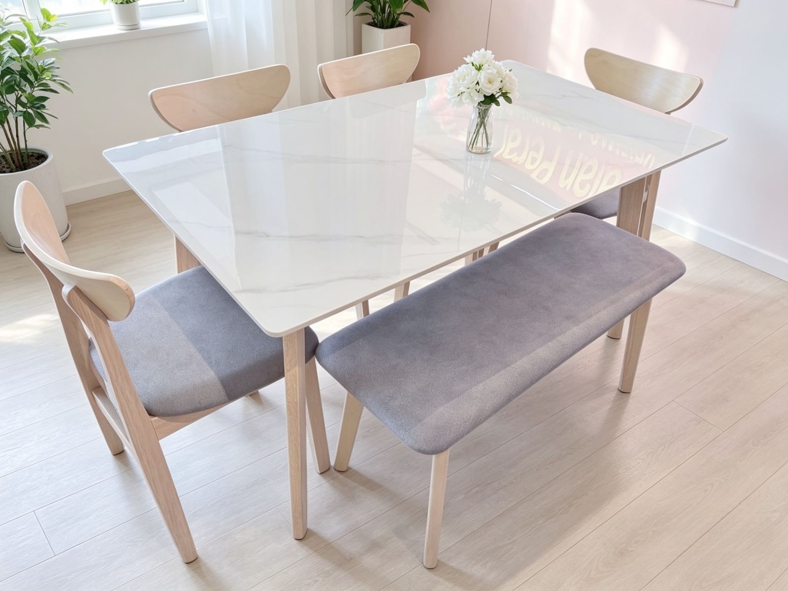 Solid Wood Dining Set (1 Table + 4 Chairs + 1 Bench)