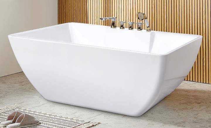VK-A162 Free Standing Acrylic Bathtub with Shower Mixer, Bath Spout & Hand Shower – 1700mm Modern White Luxury Bath Tub