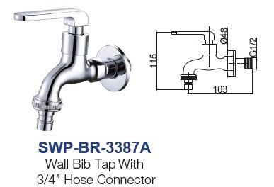 SWP-BR-3387A  Wall Bib Tap With Hose Connector - brass