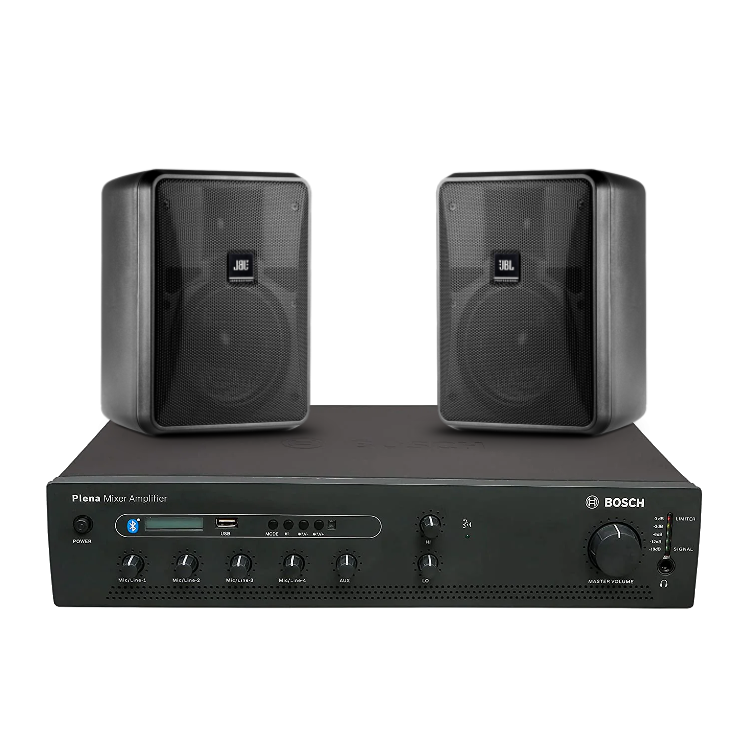 Bosch PA Package with PLE-1MEXXX-3AP 60W/120W/240W Mixing Amplifier & JBL Control 25-1 Compact Indoor/OutdoorBackground/Foreground Speaker