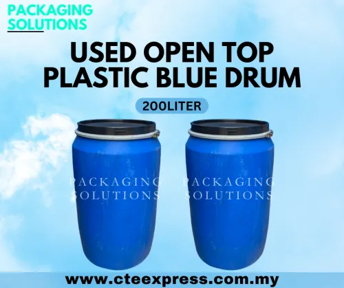 Used Open Top Plastic Blue Drum - 200L