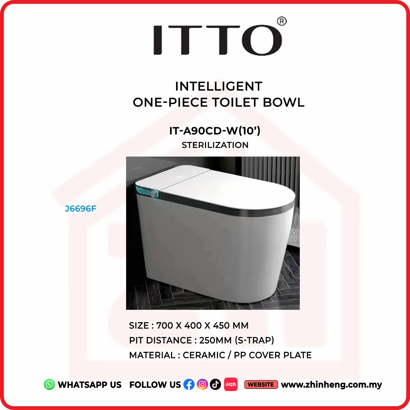 ITTO INTELLIGENT ONE-PIECE TOILET BOWL IT-A90CD-W(10")