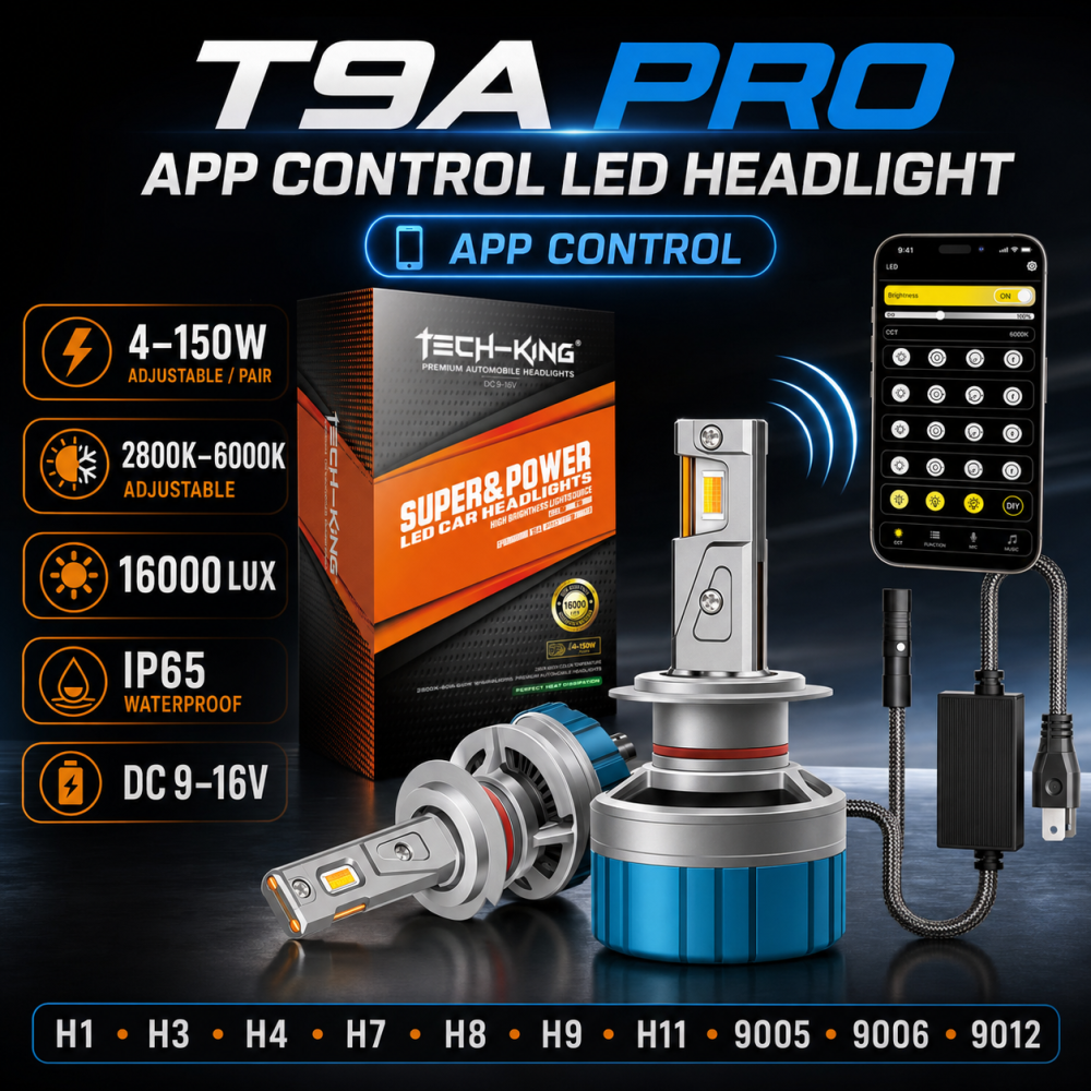 TECH KING T9A Pro LED Headlight With Apps (150W)