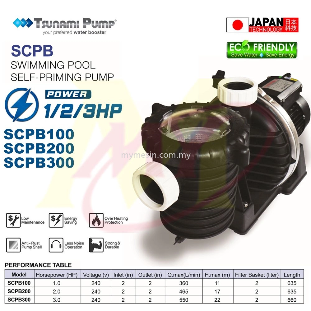  Tsunami Swimming Pool Water Pump Self-Priming Water Pump SCPB100 SCPB200 SCPB300 1HP/2HP/3HP